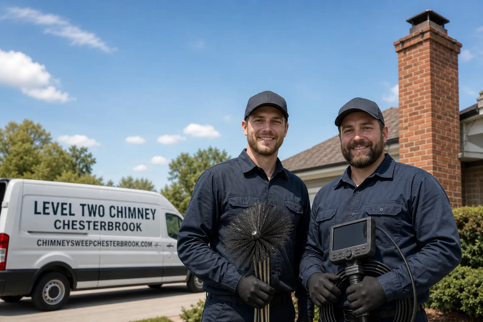 Level Two Chimney Chesterbrook chimney cleaning service vehicle and crew in Chesterbrook, PA
